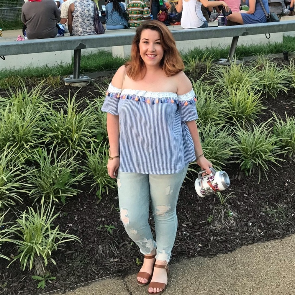 Stripped tassel off the shoulder top